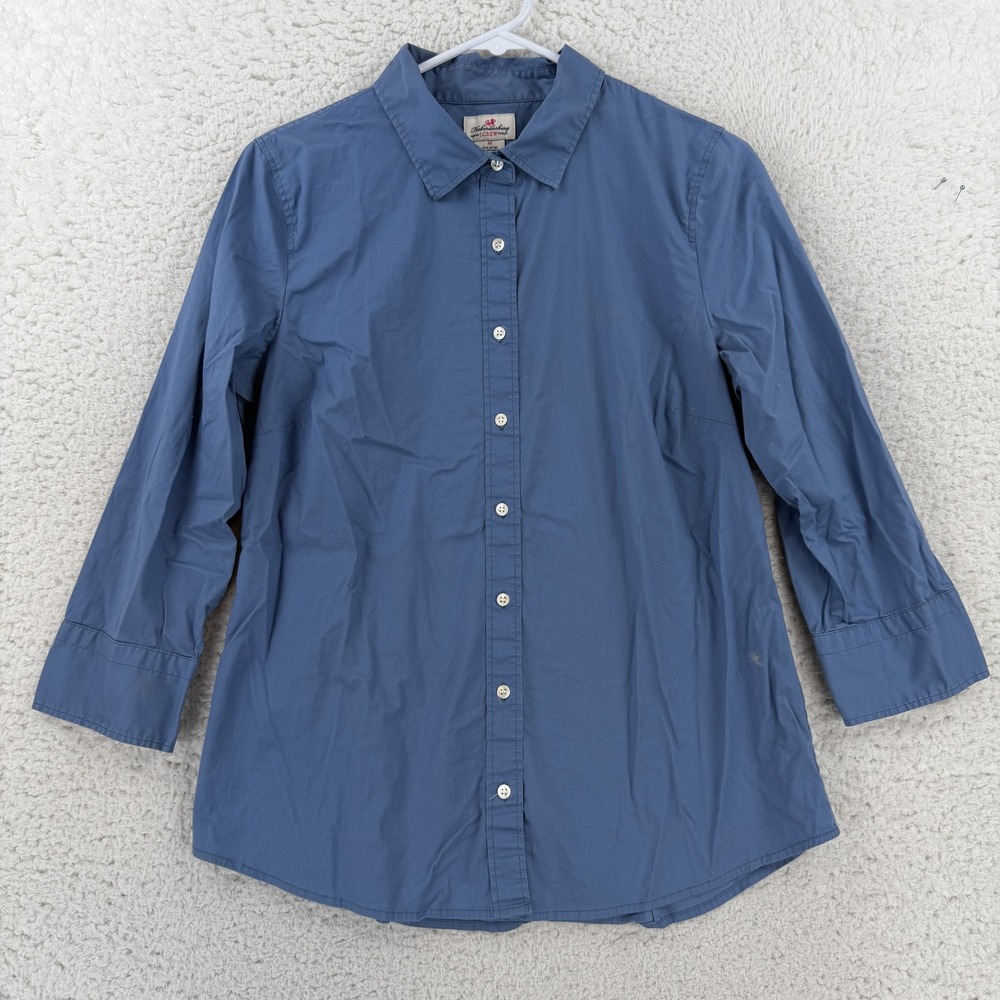 J.Crew Haberdashery Blue Stretch 3/4 Sleeve Button Up Shirt Womens Medium